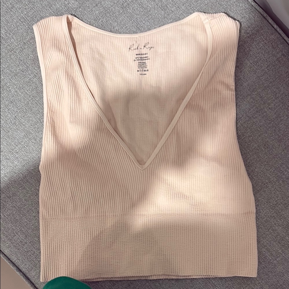 Ribbed V-Neck Cream Top